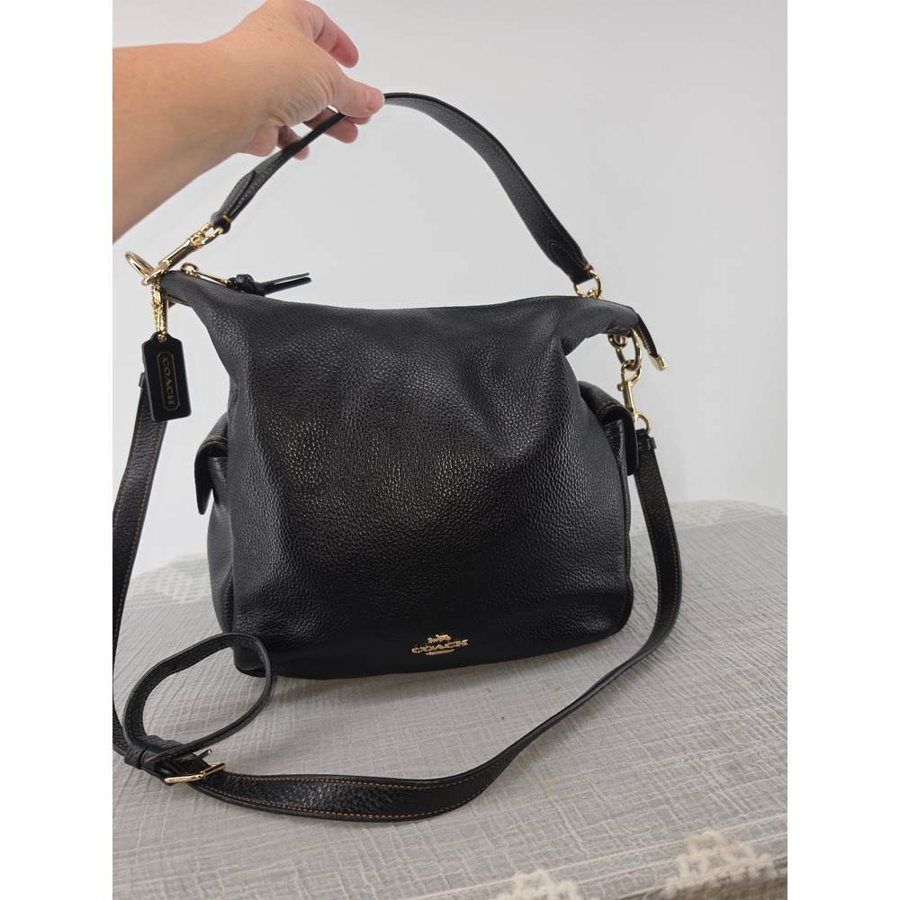 Coach Black Pebbled Leather Hobo Bag Gold Hardware Crossbody Shoulder Bag